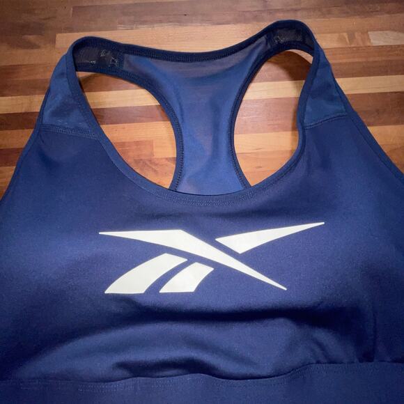 Reebok Lux Vector Medium Impact Racerback Bra Navy 1X - Picture 2 of 8
